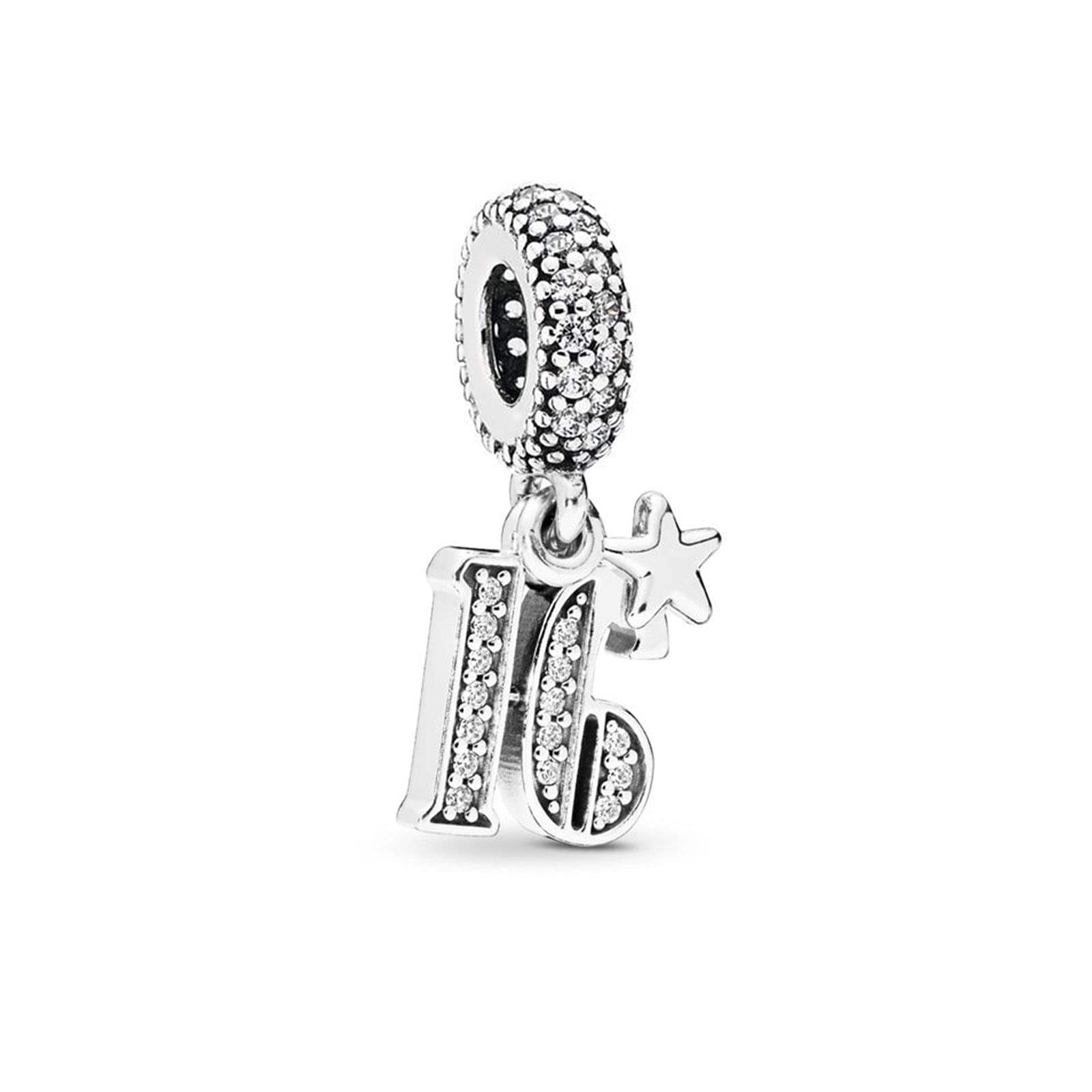 FGT Star Sweet 16 Birthday Celebration Number Charm fits Pandora Charms Bracelets Gift for Women Granddaughter Sister Daughter Sterling Silver