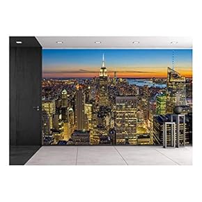 New York City Skyline with Urban Skyscrapers at Sunset, USA - Removable Wall Mural | Self-Adhesive Large Wallpaper - 66x96 inches