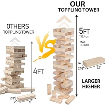 Nova Microdermabrasion 54 Pieces Giant Toppling Tumble Tower Blocks Game (2.5 ft to Over 5 ft) Wood Stacking Game Tumbling Timbers Outdoor Yard Game, Carry Bag