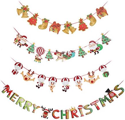 Merry Christmas Banners, Ymanton Christmas Banners Garlands Hanging Decoration for Walls, Windows, Fireplace and Xmas Party Decoration, set of 4