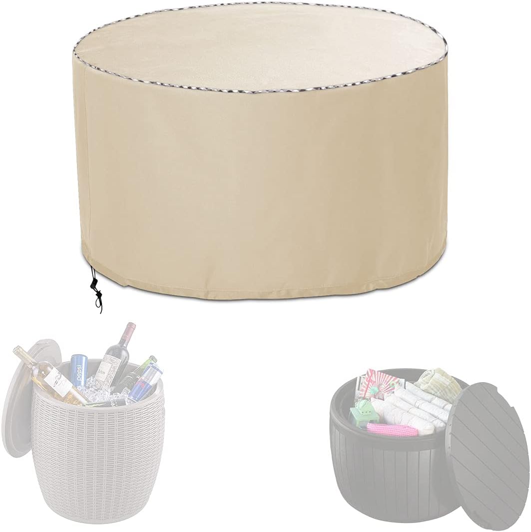 Round deck box cover, round storage box cover with handle, round terrace deck box cover, suitable for dustproof and waterproof round deck box (khaki, D28" xH18"): Home Improvement