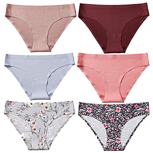 Women\'s Seamless Bikini Panties No Show Strech Hi Cut Underwear 6 Pack (3303-6C, US L(Tag Size M))