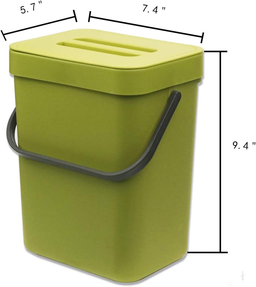 Gereen 1.3 Gallon Compost Bin, 2 Pack Compost Bucket Small Trash Can Wastebasket with Lid for Kitchen Countertop Under Sink (Green): Kitchen & Dining
