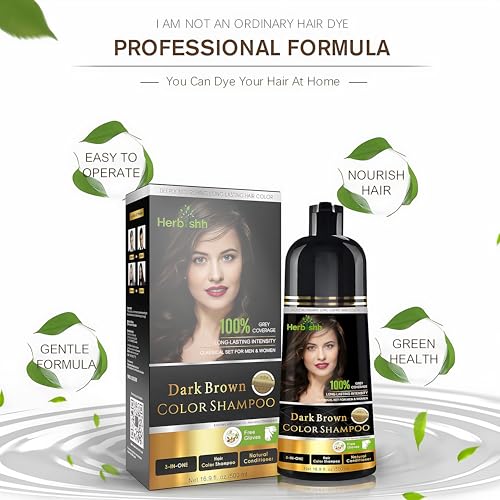 Herbishh Hair Color Shampoo For Gray Hair – Magic Hair Dye Shampoo – Colors Hair In Minutes–Long Lasting–500 Ml–3-In-1 Hair Color–Ammonia-Free | Herbishh (Dark Brown)