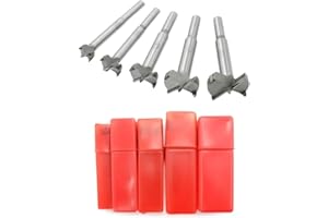 Meichoon Forstner Drill Bits 15-35mm 5 Pcs, Carbide Forstner Bits High Speed Steel Flat Wing Drilling Hole Hinge Cemented Carbide Drilling Sets with Round Shank Counterbore