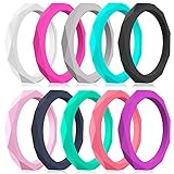 Zollen 10 Packs Silicone Wedding Rings for Women, Thin Rubber Wedding Bands Stackable Ring, Hypoallergenic Silicone