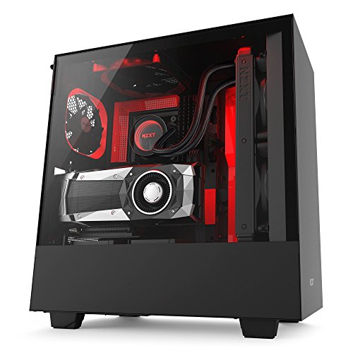 NZXT H500i - Compact ATX Mid-Tower PC Gaming Case - RGB Lighting and Fan Control - CAM-Powered Smart Device - Tempered Glass Panel - Enhanced Cable Management System – Water-Cooling Ready - Black/Red