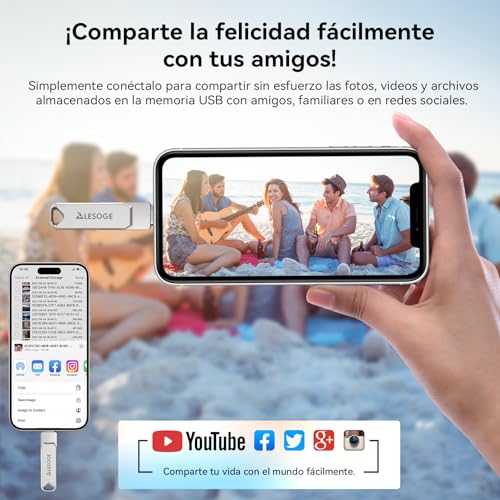 LESOGE MFi 256GB USB C Flash Drive for iPhone and Android, iPhone 3 in 1 External Memory Stick, USB 3.0 Flash Drive, USB-C Pendrive for Photos and Videos (Silver)