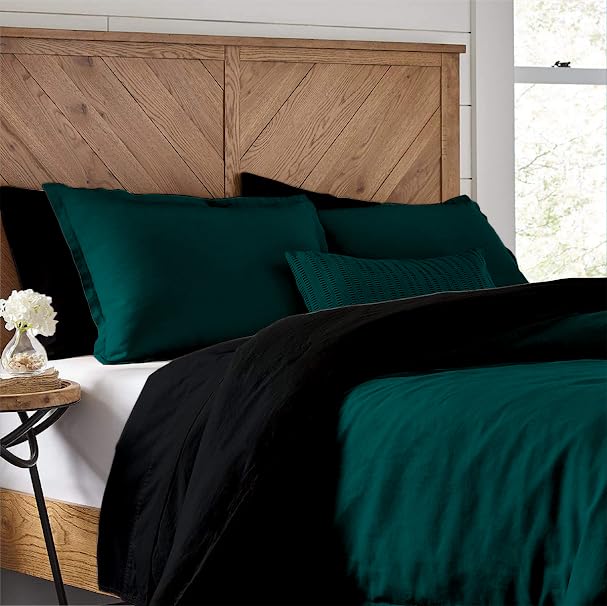 Kotton Culture Duvet Cover Set Soft & Smooth 100% Cotton Quilt Cover 219 X 224 cm with 2 Matching Pillow shams 50 X 75 cm, Reversible BLACK & TEAL KING