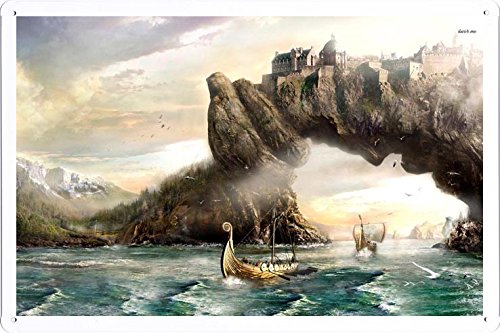 Abstract Sign - #17968 Viking Ship And The Kingdom On The Arch Metal Tin Poster