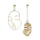Geometric Human Face Ethnic Earrings Skull Head Earrings for Women Gold Tone Vintage Accessories