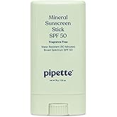 Pipette Baby Mineral Sunscreen Stick SPF 50, 0.6 oz, Water-resistant Non-nano Zinc Oxide Mineral Sunscreen, UVB/UVA Sunblock for Kids & Sensitive Skin, Travel Size Sun Protection