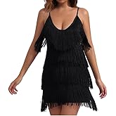 Women's 1920s Roaring Flapper Dresses V-Neck Cami Dress Gatsby Loose Mini Fringe Vintage Tassel Party Dress