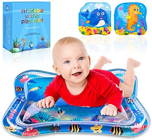Inflatable Tummy Time Water Play Mat Infants & Toddlers, Omew Baby Water Mat Playmat Patted Pad Prostrate Water Cushion with 2 Bath Books-Perfect Fun Time Activity Center for Baby's Stimulation Growth