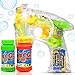Haktoys Transparent Bubble Shooter Gun | Ready to Play Light Up Blower with LED Flashing Lights, Extra Refill Bottle, Bubble Blaster Toy for Toddlers, Kids, Parties (Sound-Free, Batteries Included) primary