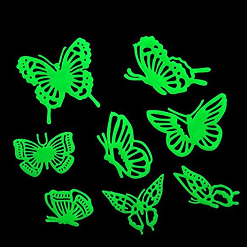 Stickers Luminous, ZTY66 Glow In The Dark 8PCS Butterflies Plastic Mural Stickers for DIY Home Decor