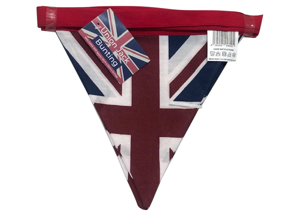 100% Cotton Union Jack Double Sided Fabric Bunting Banner Flags - 5 Metres, Red White Blue