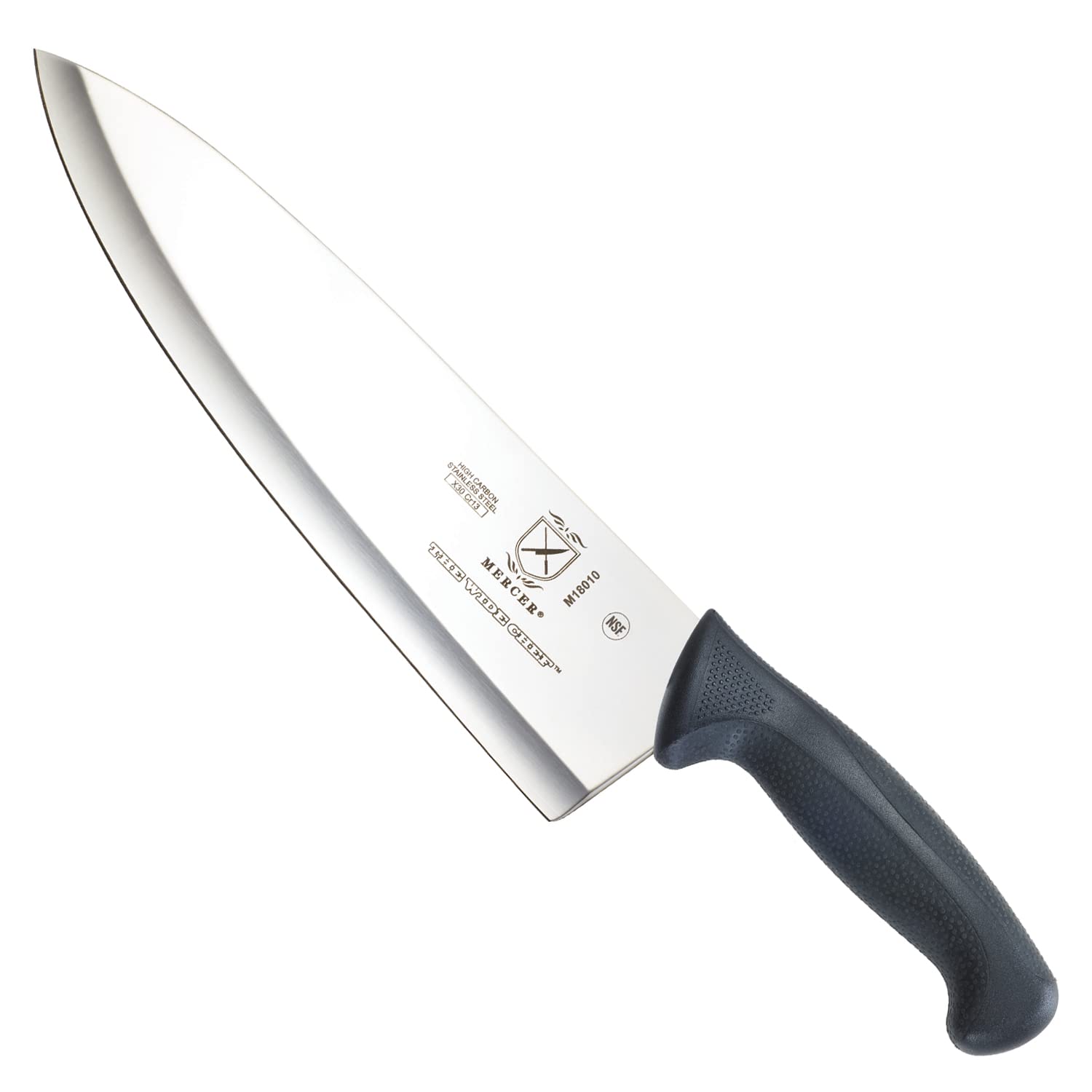 Mercer Culinary M18010 Millennia Black Handle, 10-Inch Wide Hollow Ground, Chef's Knife