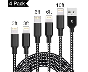 [3ft/3ft/6ft/6ft/10ft] 5-Pack Nylon Braided USB Charging Cables for iPhone X/8/8 Plus/7/7 Plus/6s/6s Plus/6/6 Plus/5/5S/5C/SE/iPad/iPod