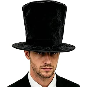Velvet Gentlemen Tall Top Hat, Steampunk Victorian Tuxedo Costume Hat for Halloween Party Cosplay Magician Dress Up