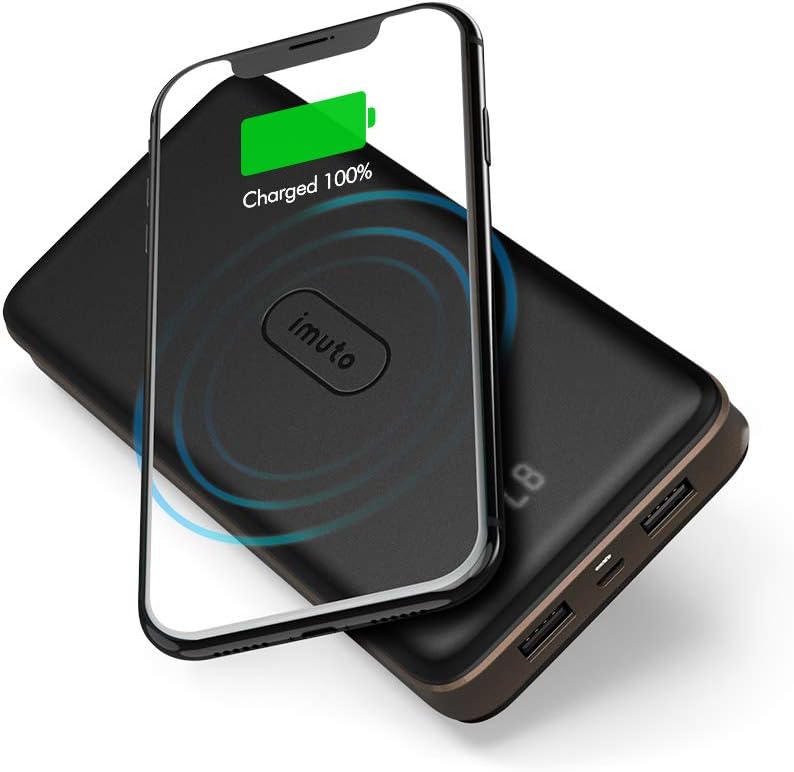 imuto 20000mAh Wireless Power Bank, 10W Qi Wireless Charging & 2 USB