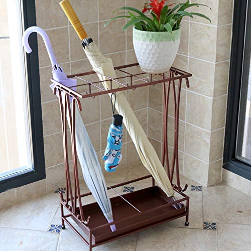 Umbrella Holder with Removable Drip Tray and 8 Hooks,Antique Metal Umbrella Stand Free Standing,Industrial Umbrella Rack for Home Office Entry Hallway Patio Decor(Bronze)