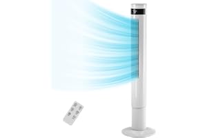 R.W.FLAME Tower Fan with Remote Control,Standing fan for office, Oscillation fan, 3 Wind Modes,Time Settings,LED Display(43", White)