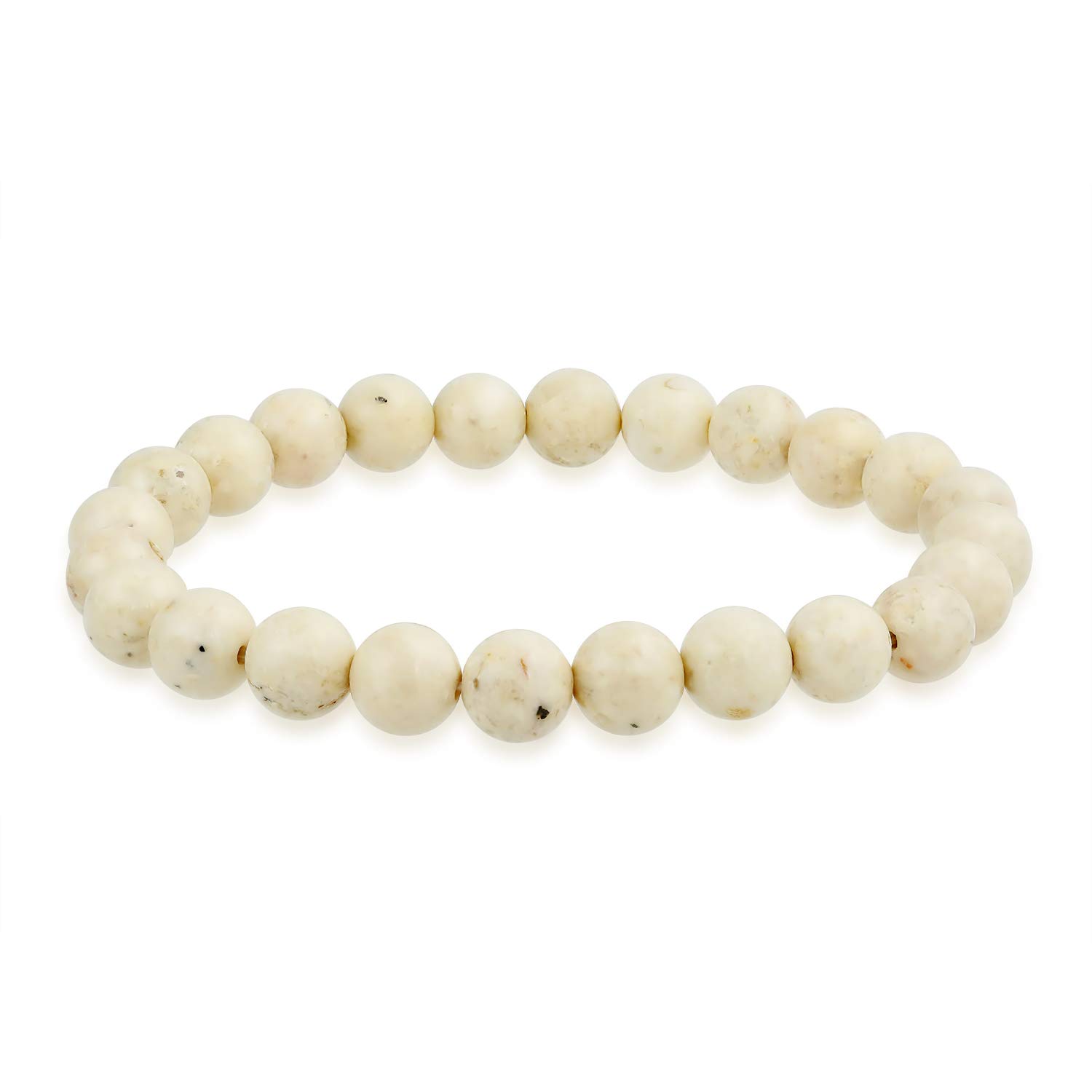 Bling Jewelry Semi Precious Gemstone Strand Beige River Stone Jasper Round Ball Bead 8MM Stretch Bracelet For Women Men Teen Unisex