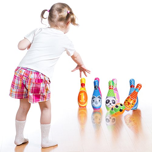 iBaseToy Kids Bowling Toy Set, Foam Ball Toys, Indoor Outdoor Bowling Games for Children/Toddlers/Boys/Girls for Early Development/Sport/Preschool (10 Pins & 2 Bowling) - Thumbnail 5