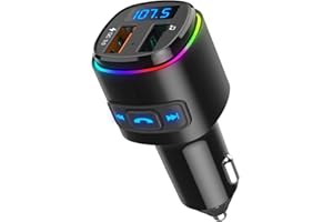 JXTZ Bluetooth FM Transmitter, Bluetooth Car Adapter Dual USB, QC3.0 Wireless Radio Adapter, Siri Google Assistant, 7 RGB Col