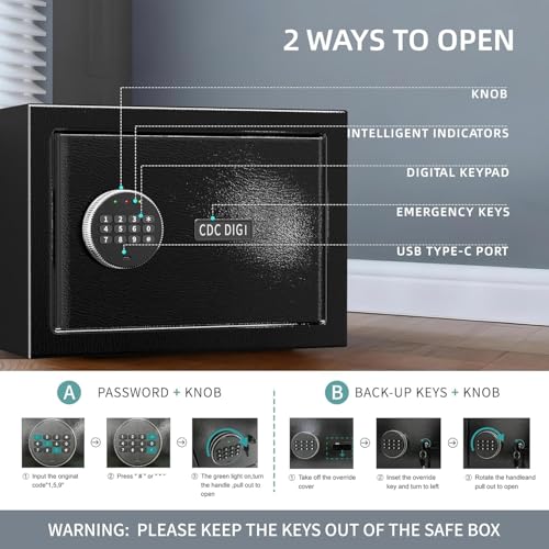 SINZUX Luxury 34L Double Compartment Safe with Digital Keypad, Security with Alarm, for Home/Office/Hotel. Protects Jewelry, Cash, Weapons and Other Goods - Includes Key