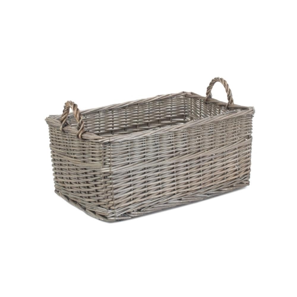 Red Hamper Medium Shallow Antique Wash Storage Wicker Basket, Brown