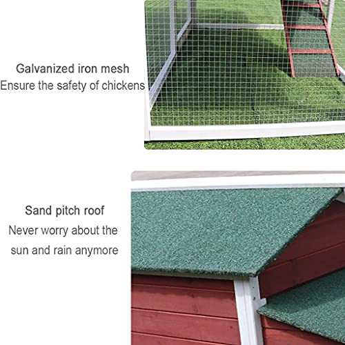 HYJBGGH Hühnerstall Hühnerstall 62"Holz Großer Hühnerstall Geflügelkäfig, Mit Lauf, Nistkasten, Drahtzaun Hühnerstall Für 5-10 Hühner, 2 Sitzstangen (Color : Red+White -158x80x111 cm) – Bild 7