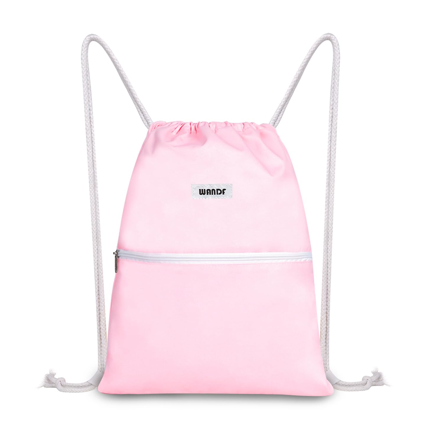 WANDF Drawstring Backpack String Bag Sackpack Cinch Water Resistant Nylon for Gym Shopping Sport Yoga (Light Pink) — image 1
