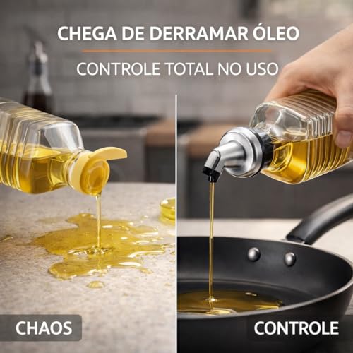 Galheteiro de Vidro 2 Peças 500ml com Bico Dosador e Tampa Inox – Ideal para Azeite, Óleo e Vinagre | Kit Elegante e Funcional para Cozinha