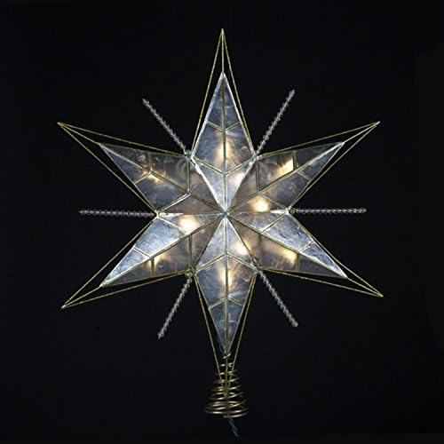 KSA 15" Lighted Capiz, Gold and Beaded Star Christmas Tree Topper - Clear Lights