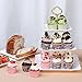 DOWAN 3 Tier Square Porcelain Cupcake Stand, Gold and White