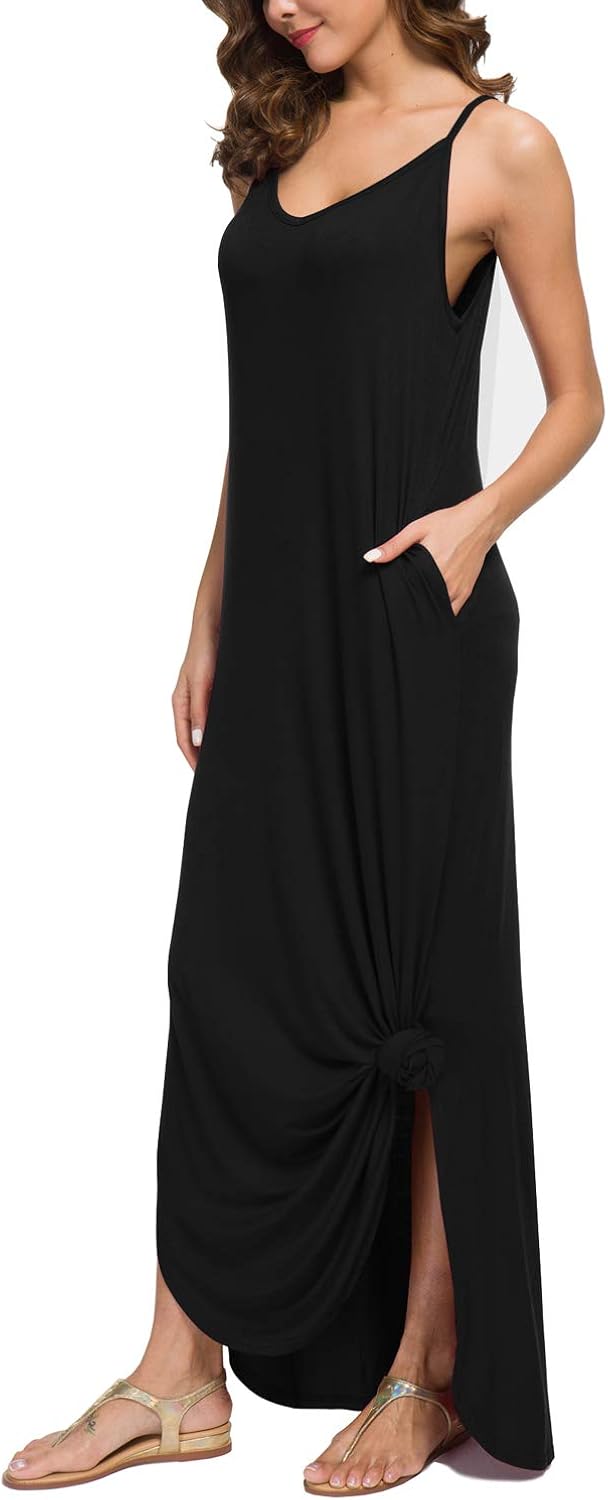 GRECERELLE Women's Summer Casual Loose Dress Beach Cover Up Long Cami Maxi Dresses with Pocket at  Women’s Clothing store