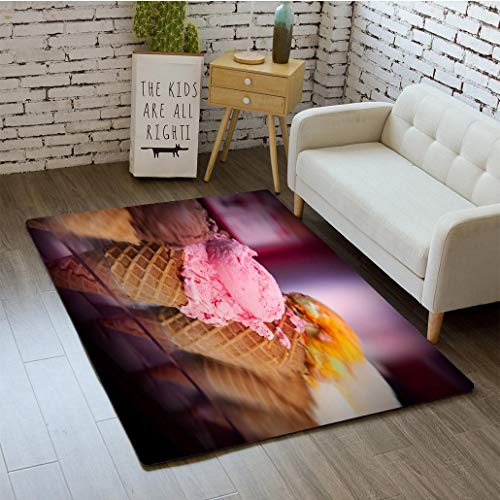 MTSJTliangwan 3D Printing Icream Bathroom Carpet Flannel Foam Shower mat Absorbent Living Room Kitchen Door Carpet Floor mat