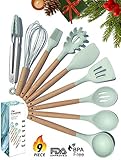 Kitchen Utensil Set - 9 Silicone Cooking Utensils For Non-stick Cookware - Wood Kitchen Utensils. BPA Free, Silicone Spatula Wooden Spoons Set Tongs. Best Chef Kitchen Gadgets Tool Set Gifts - ÉLEVER