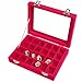 Pasutewel Earring Storage Case 24 Compartments Ring Velvet Display Case Box Earring Ring Organizer Velvet Jewelry Tray Cufflink Storage Showcase with Clear Glass Lid Hot Pink