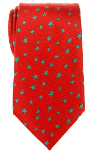 Retreez Classic Stars Woven Microfiber Men's Tie - Red with Green Stars, Christmas Gift