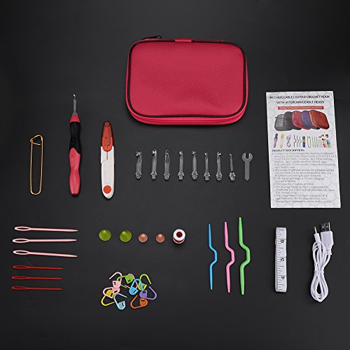 40 Piece Crochet Hooks Knitting Needles Tools Kits,LED Dimmable Crochet Set,Multiple Tools,Ergonomic Crochet Hooks,Gift for Knitting Lovers or Beginners