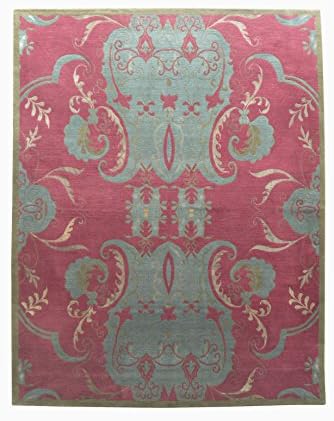 Merorug Colorful Wool and Silk Mix Rug Hand Knotted Nepali Carpet 8' X 10' Nepalese Handmade 8 Feet by 10 Feet Area Rug 100 Knot Burgundy Color Nepali Rug