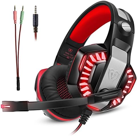 Gaming Headset for Xbox One Ps4, Gamer Headphone with Mic, Over Ear Bass Stereo, Noise Reduction Microphone, LED Light and Volume Control for PC, Nintendo Switch/3DS, Laptop, Mac, Pad, Smartphone