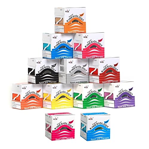 Various Sets of 2 to 12. Original Nasara Kinesiology Physio Sport Tape in Practical Box/Tape for Sports and Medicine Brand Name Quality by Nasara – 5 cm x 5 m, Colourful, 12er Sparset 5cmx5m