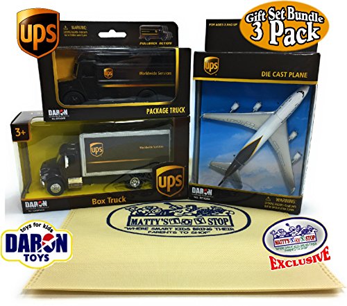 Matty's Toy Stop Daron UPS (United Parcel Service) Box Truck, Package Truck & Plane Deluxe Gift Set Bundle with Exclusive Storage Bag - 3 Pack