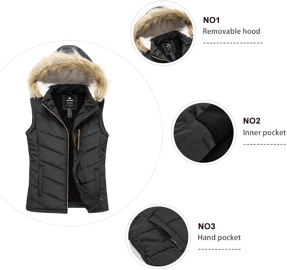 Wantdo Women's Thicken Winter Vest Quilted Warm Puffer Vest with Faux Fur at  Women's Coats Shop