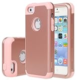 iPhone 5SE Case, E LV Shock-Absorption/High Impact Resistant Hybrid Armor Protection Defender Case Cover for iPhone 5 5S 5SE - [Rose Gold/Rose Gold]