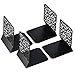 Lafbo™ Luxurious Metal Black Bookends – Floral Pattern Engraved Book Stands – Lightweight & Durable Book Holders – Non-Slip Book Ends – Measures 6.7 x 5.2 x 6.3 inches - 2 Sets of 2 Book Supports(4)